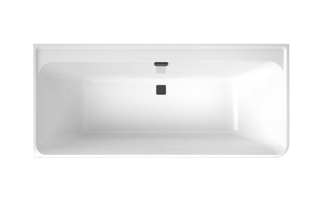 Villeroy & Boch Badewanne “Collaro” eingebaut, schwarzer Ab- und Überlauf, Alpinweiß